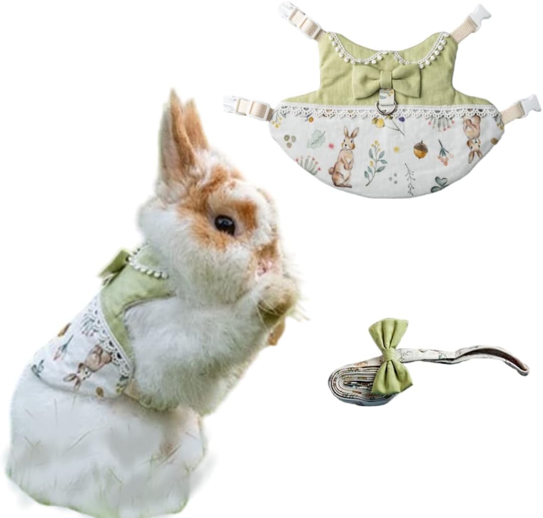 Rabbit Harness and Leash for Walking Escape Proof - Bunny Cotton Harness Outdoor Camping Hiking Training - Also Suit for Ferret Kittn Puppy Small Animals (Waistcoat,Large)