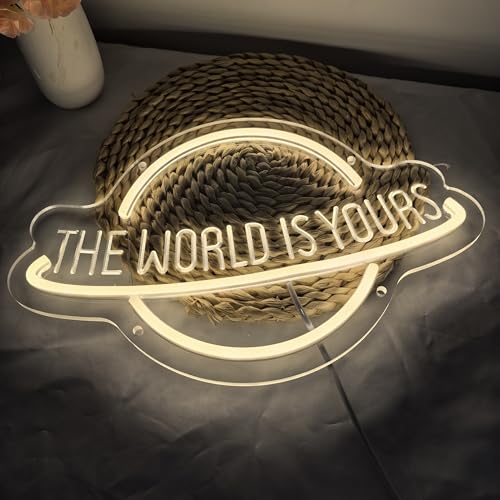 Image of The World Is Yours Neon Sign for Wall Decor, Planet LED Neon Light Lamp, USB Powered for Man Cave Home Bar Club Cafe Wedding Game Room Bedroom Wall Art