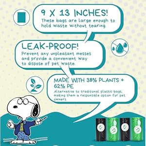 The Original Poop Bags USDA Biobased Pet Waste Bags – Peanuts Characters – Durable, Leak Resistant, 360 Count, BLK/GREEN