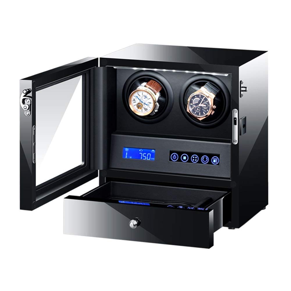 QUSYZD Watch Winder for Automatic Watch with LED Backlight Watches Jewelry Storage Drawer LCD Touchscreen Control Black Piano Finish,2+2