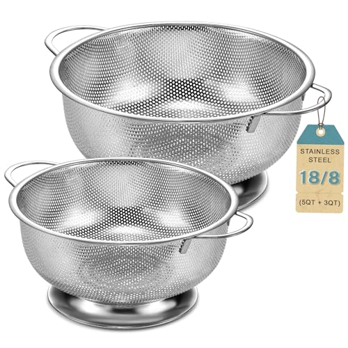 Pleafind Sieb 2er Set – mit Griffen, Schnellablauf Nudelsieb, 18/8 Edelstahl Küchensieb mit...