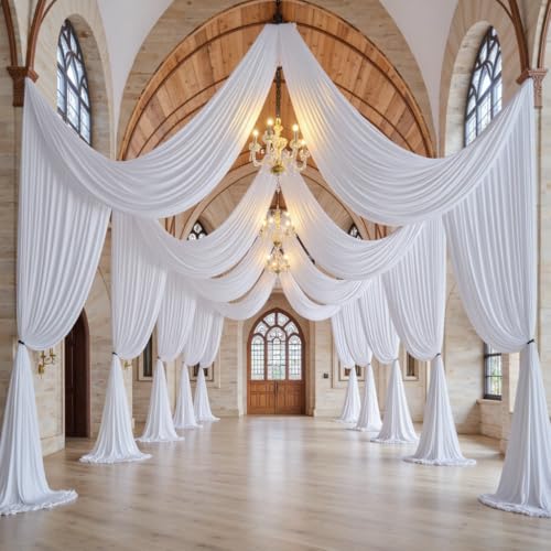 Image of 40ft x 15ft Long White Backdrop Curtains for Wedding Parties, Wrinkle Free Polyester 8 Panels 15 ft Photo Backdrop Drapes Back Drop Cloth Drapery for Birthday Photography Background Curtain