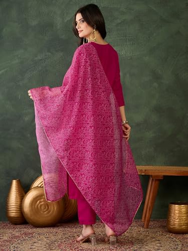 Image of Naixa Women's Rayon Cotton Lining Embroidered Straight Kurta with Pant and Dupatta Sets (NX-470)
