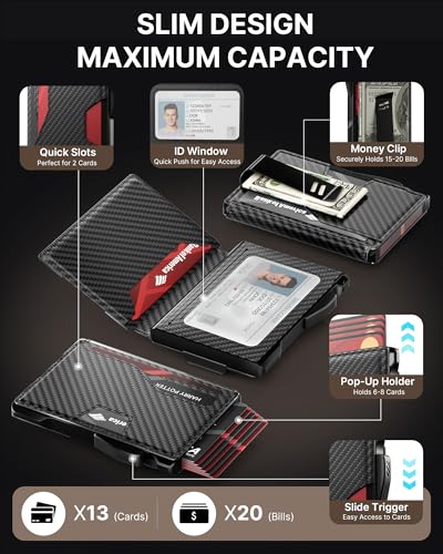 typecase Wallet for Men: Rfid-blocking with Money Clip Slim Leather Bifold ID Window Smart Pop Up Card Case Front Pocket Wallet with Gift Box (Carbon Fiber Black)2