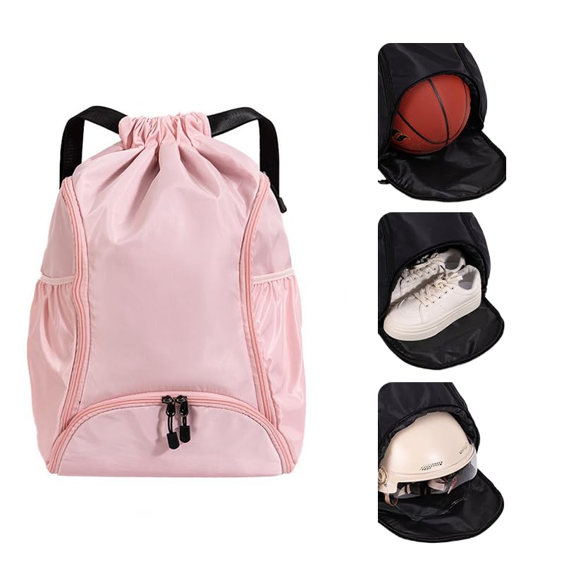 Mochila esportiva com cordão, bolsa de natação impermeável para academia para mulheres e homens, pacote de basquete com compartimento para sapatos, rosa, Large, Moderno