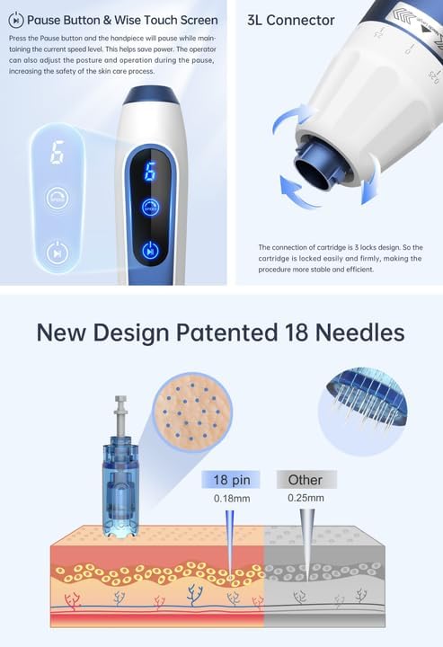 Image of A11 Ultima Pro Microneedling Pen Skin Care Instrument With 20 Cartridges - 10 X 18-Pin, 10 X Nano, 4 X 12-Pin