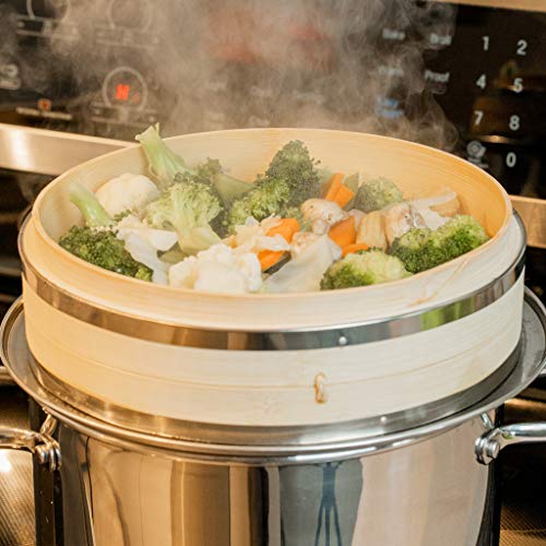 image for Bisou du Nord 10” Bamboo Steamer Basket Cooking Set - 2 Layers | wit