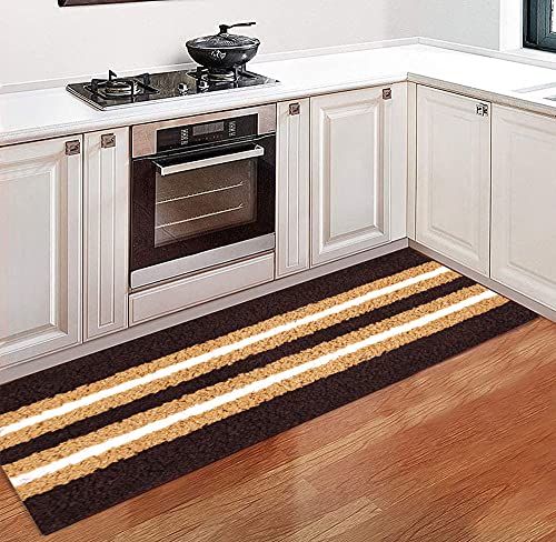 Image of Flooring India Co Floor Runner Super Soft, Anti Slip Stripe Mats (Chocolate, 58x140 cm) Pack of 1