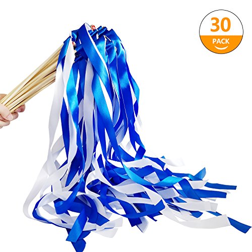 Hangnuo Lot de 30 baguettes de fée avec serpentins en rubans de soie et clochettes pour mariage/Noël/fête danniversaire