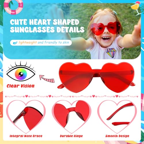 Pibupibu 20 Pack Kids Heart Sunglasses Bulk Party Favors Rimless Colorful Heart Glasses for Girls Boys2
