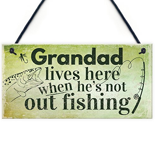 Red Ocean Grandad Lives Here CARP Fishing Hanging Sign Fathers Day Dad Gone Fishing Gifts