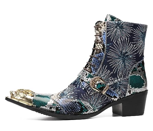 Santimon Mens Dress Casual Western Cowboy Boots - Genuine Leather Mid Top Boots with Shining Sequins & Metal Wingtip Toe for Ballroom Disco Party2