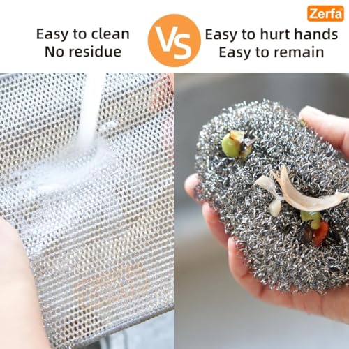 Image of Zerfa 6 Pcs Non-Scratch Wire Dishcloth, Multipurpose Wire Dishwashing Scrubber for Wet and Dry, Easy Rinsing, Reusable, Wire Cleaning Cloth for Kitchen, Sinks, Pots, Pans