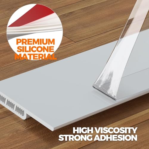 Image of Door Bottom Seal Strip Adhesive Silicone Gap Cover Strip Flexible Bottom Sealing Strip with Hollow Channel Design Roll for Door Edge Installation (White, 3 Meter)