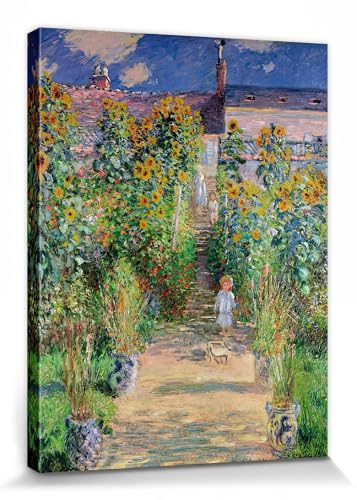 1art1 Claude Monet Poster Impression sur Toile Le Jardin De Monet À Vétheuil, 1881 Affiche Murale XXL Encadrée | Tendue sur Cadre en Bois | Tableau 40x30 cm