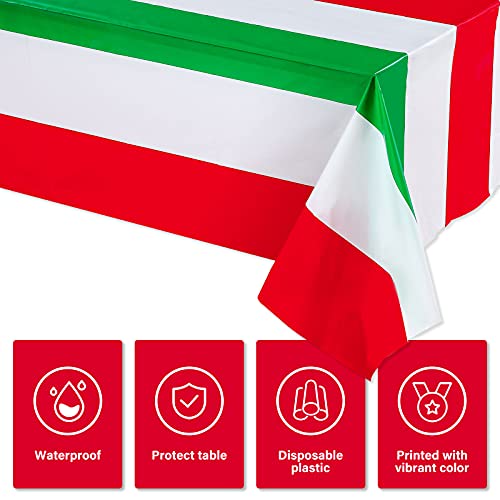Image of Tatuo 3 Pcs Italian Flag Tablecloth 54 x 108 Inch Disposable Plastic Italy Table Covers Rectangular Red White Green Italian Themed Party Decorations Family Gathering Birthday Kitchen Supplies