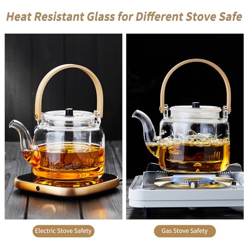 Unbreakable Glass Teapot Set, 37Oz/1100Ml Glass Tea Kettle With 4 Double Wall Teacups thumb #4