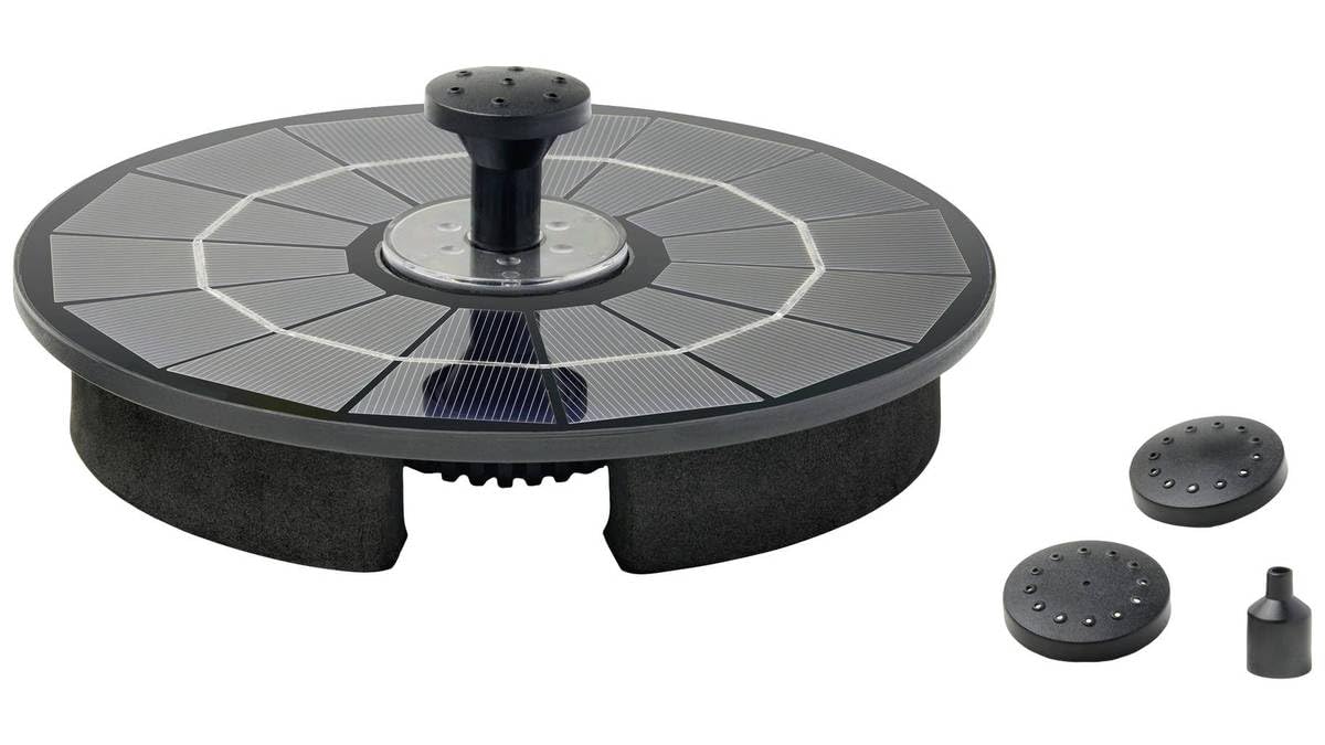 Pontec PondoSolar LED Island - Floating LED Fountain for Ponds With Integrated Solar Panel, Automatic Light-Sensing LEDs, and 4 Nozzles for Distinct Fountain Shapes, Black