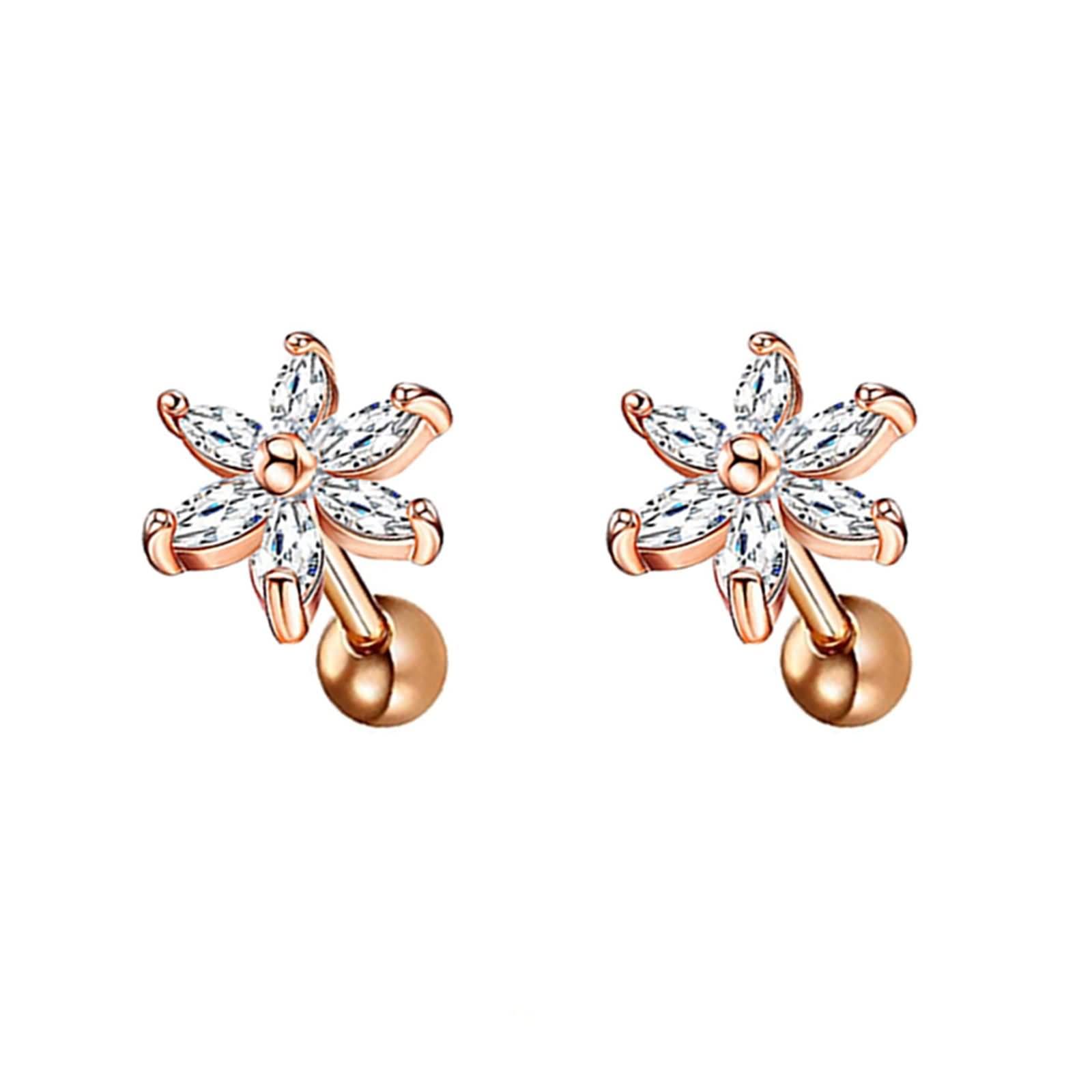 Ohrringe Hochzeit Gelbgold 9K / 14K / 18 K für Damen, Blume mit Moissanit, Schmuck Gold Frauen Ohrringe