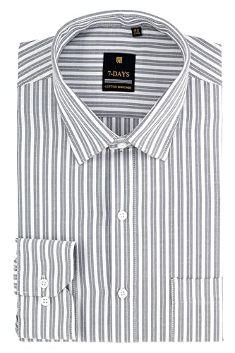 Image of 7-DAYS Men's Premium Striped Formal Shirt - Cotton Rich, Regular Fit, Full Sleeve, with Pocket, Wrinkle Resistant - Stylish Office & Everyday Wear.