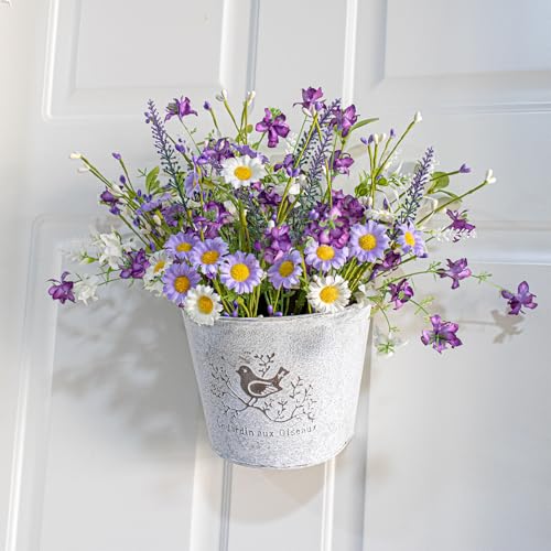 LLZLL Spring Decorations for Home 12 Pack Purple Spring Flowers 17 Inch Artificial Spring Floral Stems with Daisy and Berries for Spring Summer Farmhouse Ornaments