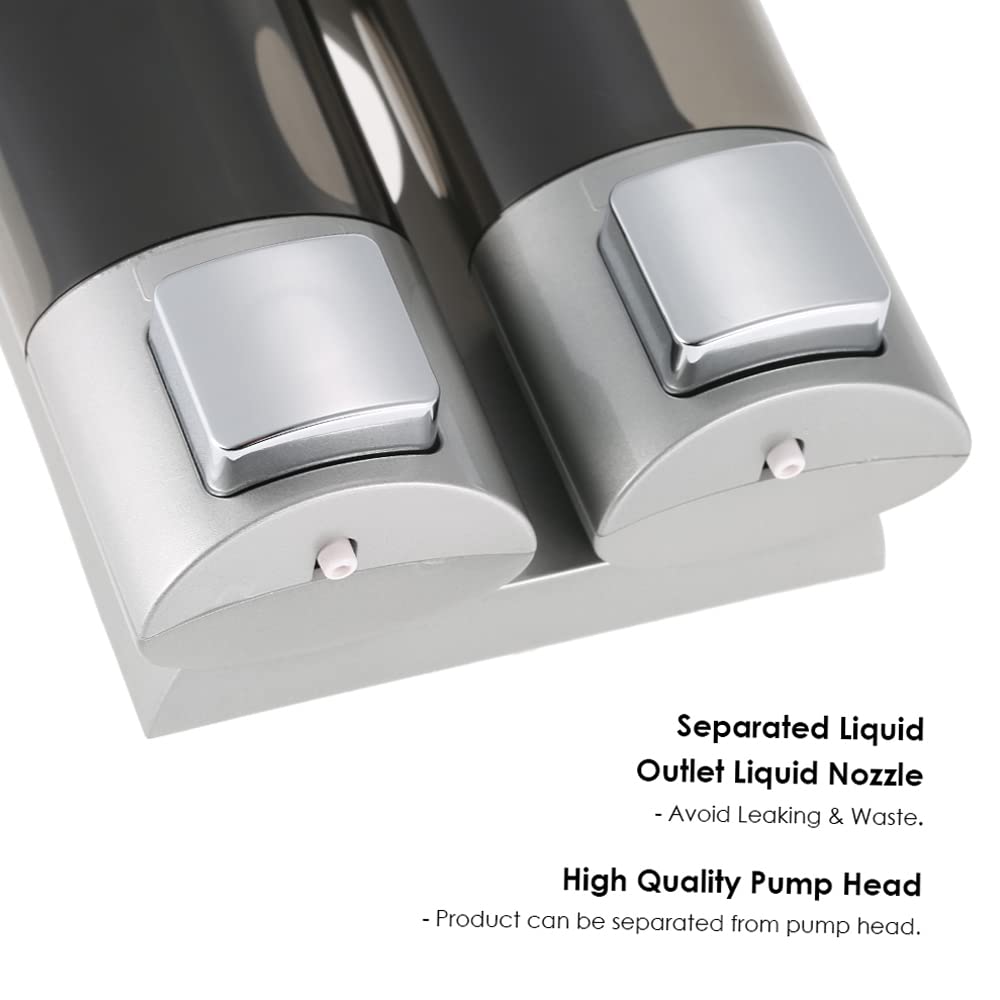 Dispensador de jabón manual para pared, sin taladrar, dispensador de jabón de mano, soporte de pared, doble líquido, dispensador de gel de ducha, para cocina, baño, hotel, 200 ml x 2