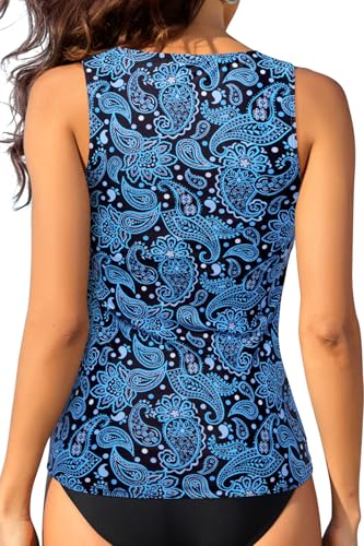 Image of Daci Tankini Tops for Women Tummy Control Swim Top Only | High Neck, Ruched Front, Full Coverage, Removable Pads, No Bottom, Soft Stretch Fabric, Fully Lined, Beach and Water Sports