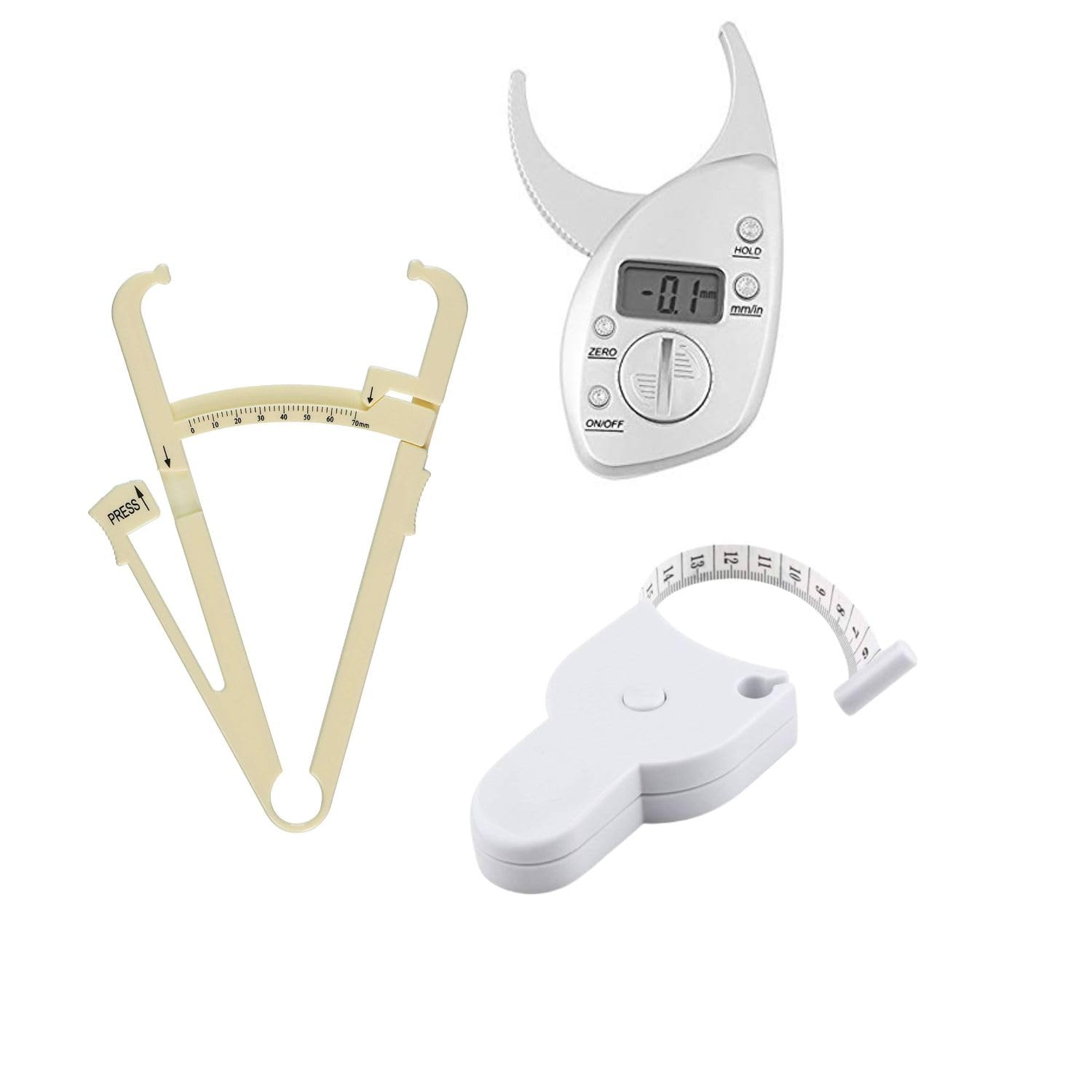 Digital Body Fat Caliper (Silver) Body Fat Analyzer (Cream) Body Fat Girth Measurment Tape (White) Pack of 3-image-21