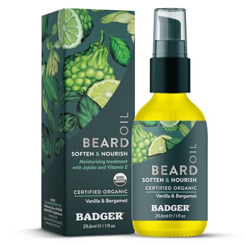 Badger Beard Oil, Babassu & Jojoba, Certified Organic, Premium Beard Conditioner, Beard Oil for Dry Skin, Beard Oil for Long Beards, Facial Hair Oil,...
