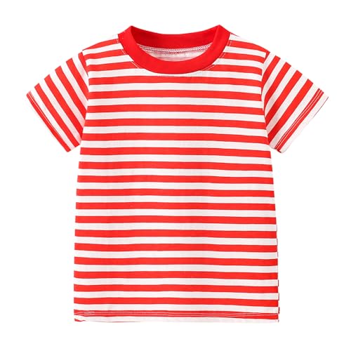 YAGATA Toddler Boys Girls T Shirts Kids Colorful Striped Shirt Cotton Crew Neck Short Sleeve Tee Tops Blouse for 1-8 Years 1-2T 90 Red