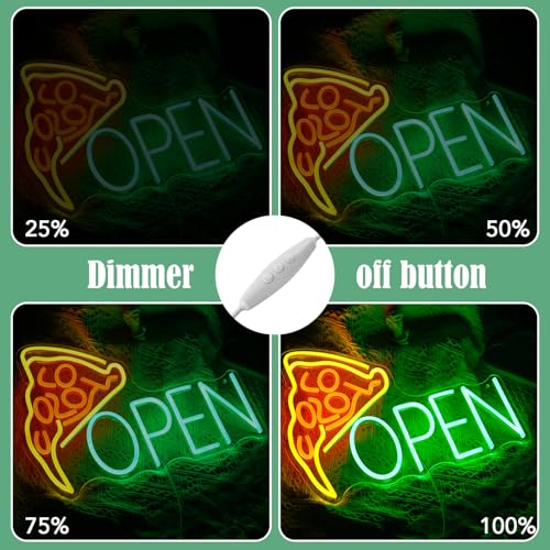 Image of Pizza Neon Sign, Open Neon Light for Business Wall Decor, Dimmable LED Neon Pizza Open Sign for Restaurant, Home Kitchen, Game Room Decor