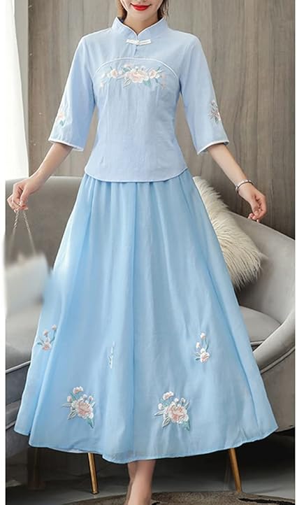 Amazon Co Jp N A ビンテージフローラル刺繍服セットスタンドカラーチョンサムトップaラインロングスカートレディース2ピース Color Blue Size S Code ファッション Amazon Co Jp N A ビンテージフローラル刺繍服セットスタンドカラーチョンサムトップaラインロングスカートレディース2ピース Color Blue Size S Code ファッション