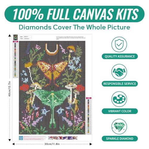 Image of SANYUN Diamond Art Kits for Adults-Luna Moth,Diamond Painting Kits for Beginners Flowers & Mushroom,Moon DIY Full Drill Paint by Diamonds for Home Decor Gifts 12 X 16 Inch