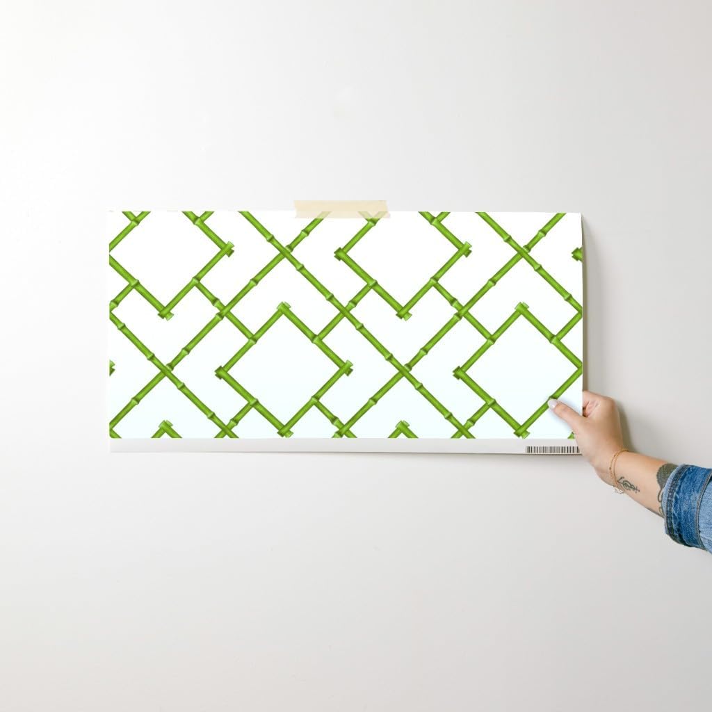 Removable Wallpaper Swatch - Bamboo Trellis Chinoiserie Green Spring Geometric Custom Pre-Pasted Wallpaper by Spoonflower