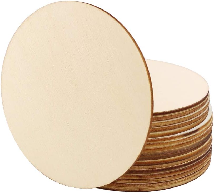 Newbested 72 PCS 4 Inch Unfinished Wood Circles Pieces,Natural Blank Wood Round Slices Cutouts for Christmas,Pyrography,Painting,Staining,DIY Crafts and Home Decorations(10cm in Diameter)