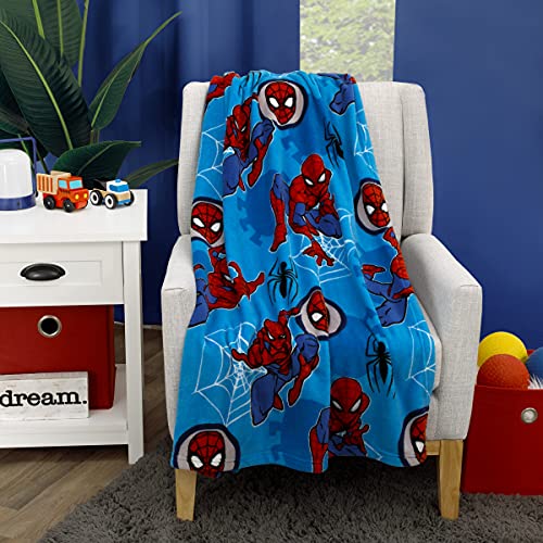 Marvel Spiderman Wall Crawler Red, White, And Blue Spider Webs Toddler Blanket #TOP3