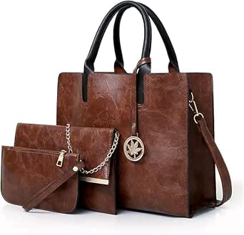 Women's 3-Piece Handbag Set - Tote, Crossbody & Wallet In PU Leather (Contrast Color)