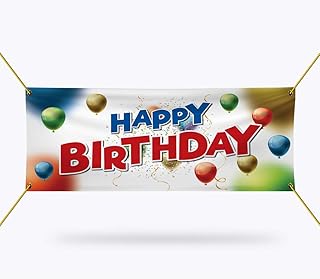Happy Birthday Banner Sign - 13 oz Heavy Duty Waterproof Happy Birthday Vinyl Banner for Business with Metal Grommets, H (18