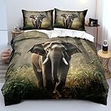 Ydtwnyq Elephant Duvet Cover Set King Wildlife Elephant Forest Plants Trees Natural Scenery Print Bedding Set Soft Microfiber Quilt Set with 2 Pillowcases for Kids Teens