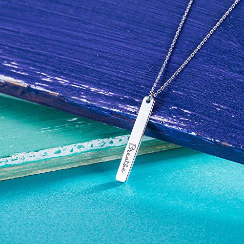 Am Annis Munn Hope Necklace - 925 Sterling Silver Bar Pendant Necklace Engraved 'Breathe, Inspirational Charm Christmas Day Jewelry Birthday Gift For Girls And Women #TOP5
