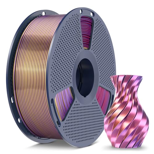 Image of SUNLU Silk PLA+ Filament 1.75mm, Chrome Like Gloss Finish, Smooth Silk Texture, Four Color Appearance from Different Angles, 1kg(2.2lbs) PLA Plus 3D Printer Filament, Blue Purple Red Gold