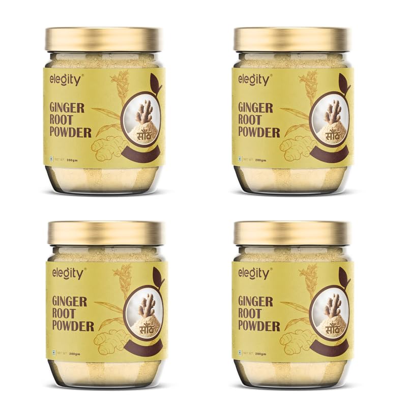 Image of Elegity Ginger Root Powder 200 gm (Pack of 4) | No Added Preservatives | Sukku Podi | Dry Sonth | Adrak Powder for Cooking and Health