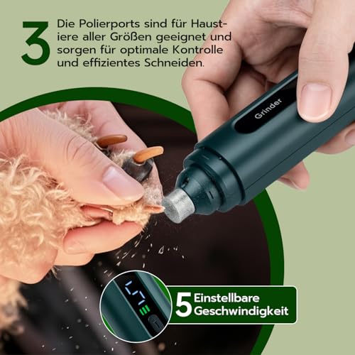 Tolesum Krallenschleifer für Hunde 5-Gang Mit LED Leuchten,Leiser,Wiederaufladbare, leistungsstarker Elektrischer Krallenschneider für Haustiere,Kleine, Mittelgroße Hunde und Katzen