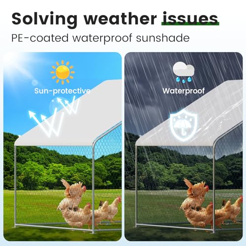 Chicken Coop Large Metal Chicken Run for 6/10 Chickens Poultry Cage with Waterproof Cover for Duck Walk-in Chicken Pen for Yard