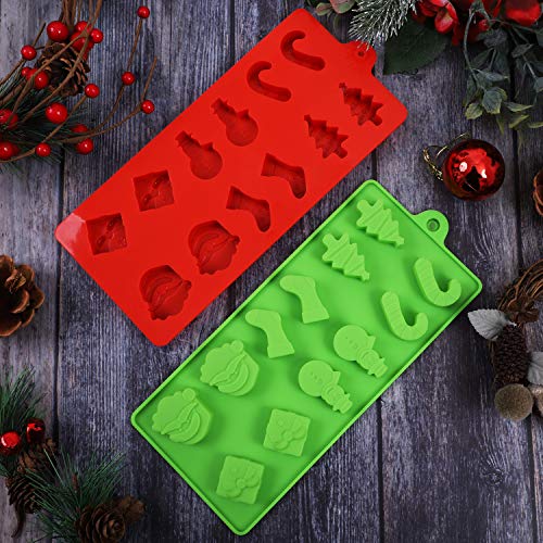Aneco 6 Pieces Christmas Silicone Cake Chocolate Candy Molds Set Non Stick Candy Molds Cookies Baking Trays Pan With Christmas Elements Shapes For Party Decoration, 2 Colors #TOP2