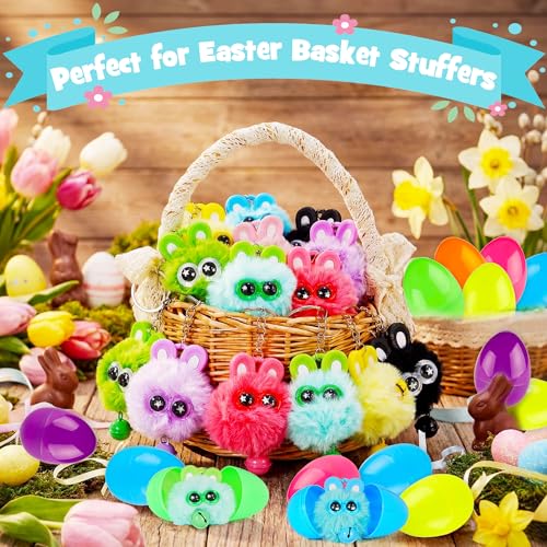 Kederwa 24 Pack Prefilled Easter Eggs with Bunny Keychains for Kids