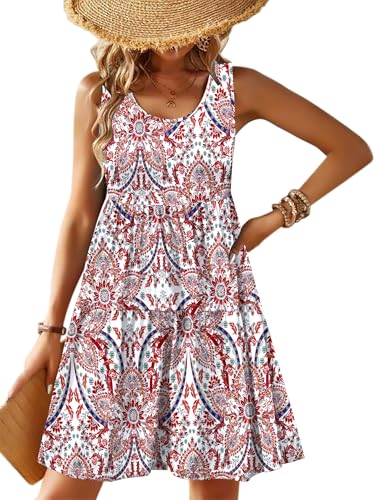 Image of Zeagoo Womens Summer Sundress Boho Floral Casual Tank Dresses with Pockets Sleeveless Tiered Swing A Line Beach Dress