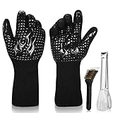 🔥【LEBENSMITTEL SILIKON NICHT RUTSCHFEST】 - Unsere Hitzebeständigen Handschuhe Sind Auf Der Oberfläche Mit Lebensmittelechtem Silikon Überzogen. Das Rutschfeste Silikon-design Der Grillhandschuhe Bietet Ihnen Einen Starken Halt. Diese Kochhandschuhe Können Sicherstellen, Dass Nichts Von Ihren Händen Rutscht. Das Separate Fingerdesign Ermöglicht Es Ihnen,Sich Bequemer Und Flexibler Zu Bewegen.Eine gute Wahl zum Grillen,Kochen,Backen,Küche, Raucherbacken,Grillen,Kamin,Schweißen,Schneiden.