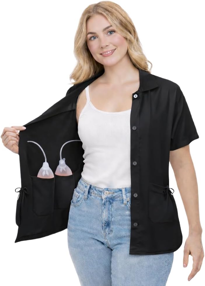 USBD Post Mastectomy Shirt with Drain Pockets Post Op Button Down Collar Shirt Recovery Tops