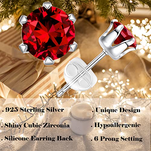 925 Sterling Silver Red Stud Earrings For Women Girls, Hypoallergenic Small Birthstone Earrings, Halo Simulated Cubic Zirconia Diamond Earrings For Sensitive Ears Christmas Gifts (January) #TOP5